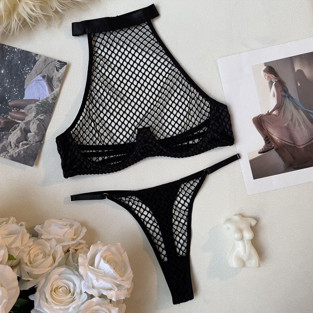 Sexy  Style Fishnet Black Lingerie Set for Women
