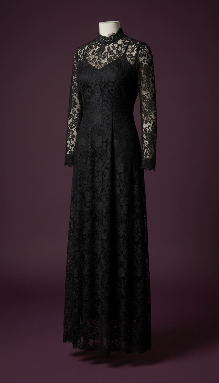 Lace maxi dress in midnight black