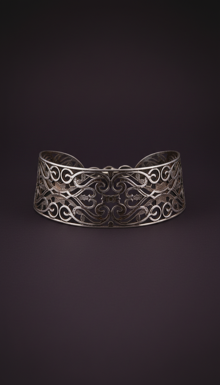 Filigree choker in shadowed silver